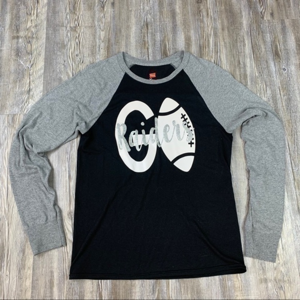 Raiders Silver Graphic Black Gray Baseball Tee